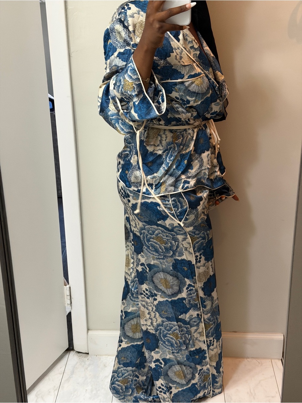 Zara Blue Floral Wide-Leg Pants and Kimono Pants Set - Picture 9 of 15